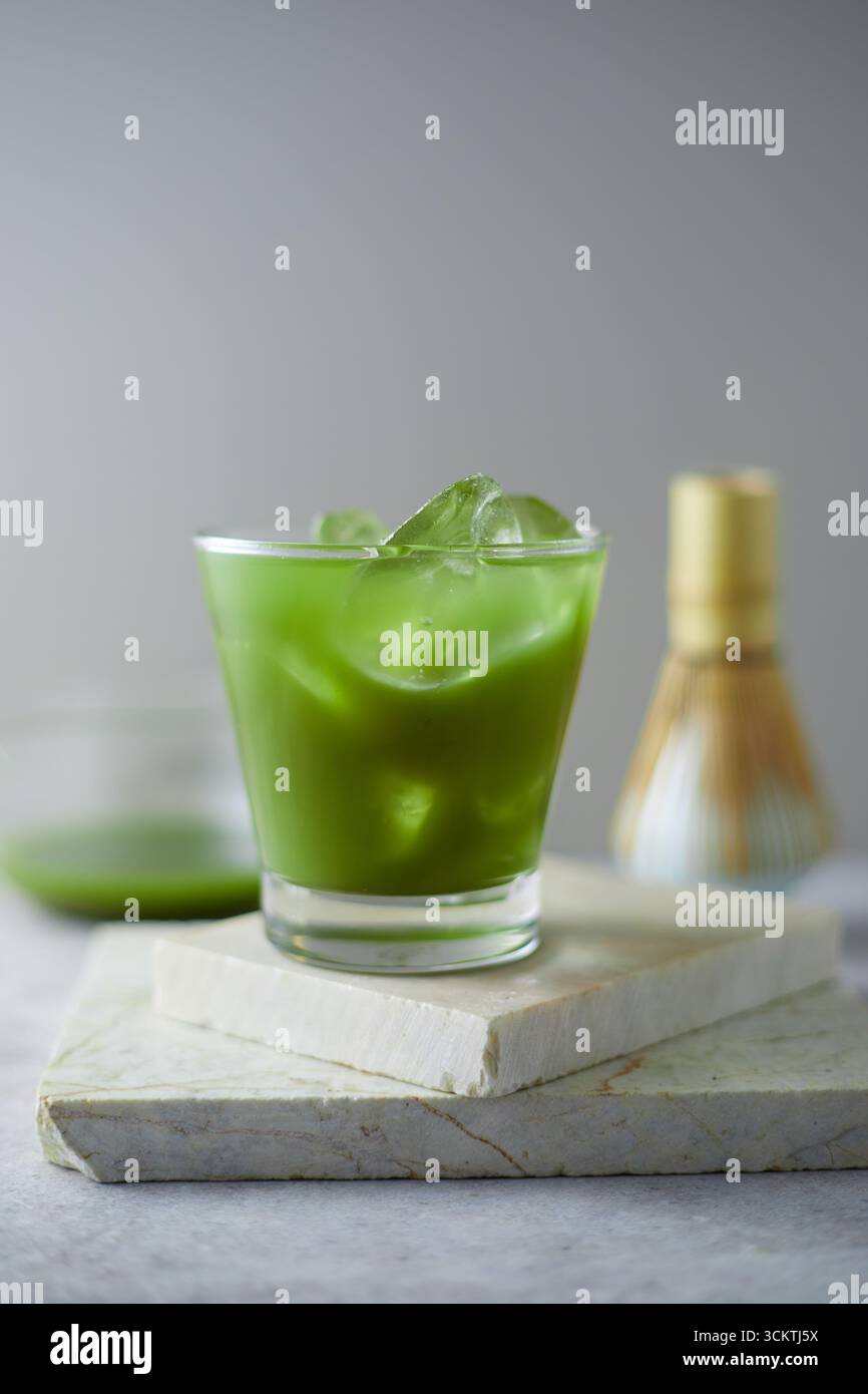 Nahaufnahme reiner Matcha-grüner Tee, Cafe-Menü Stockfoto