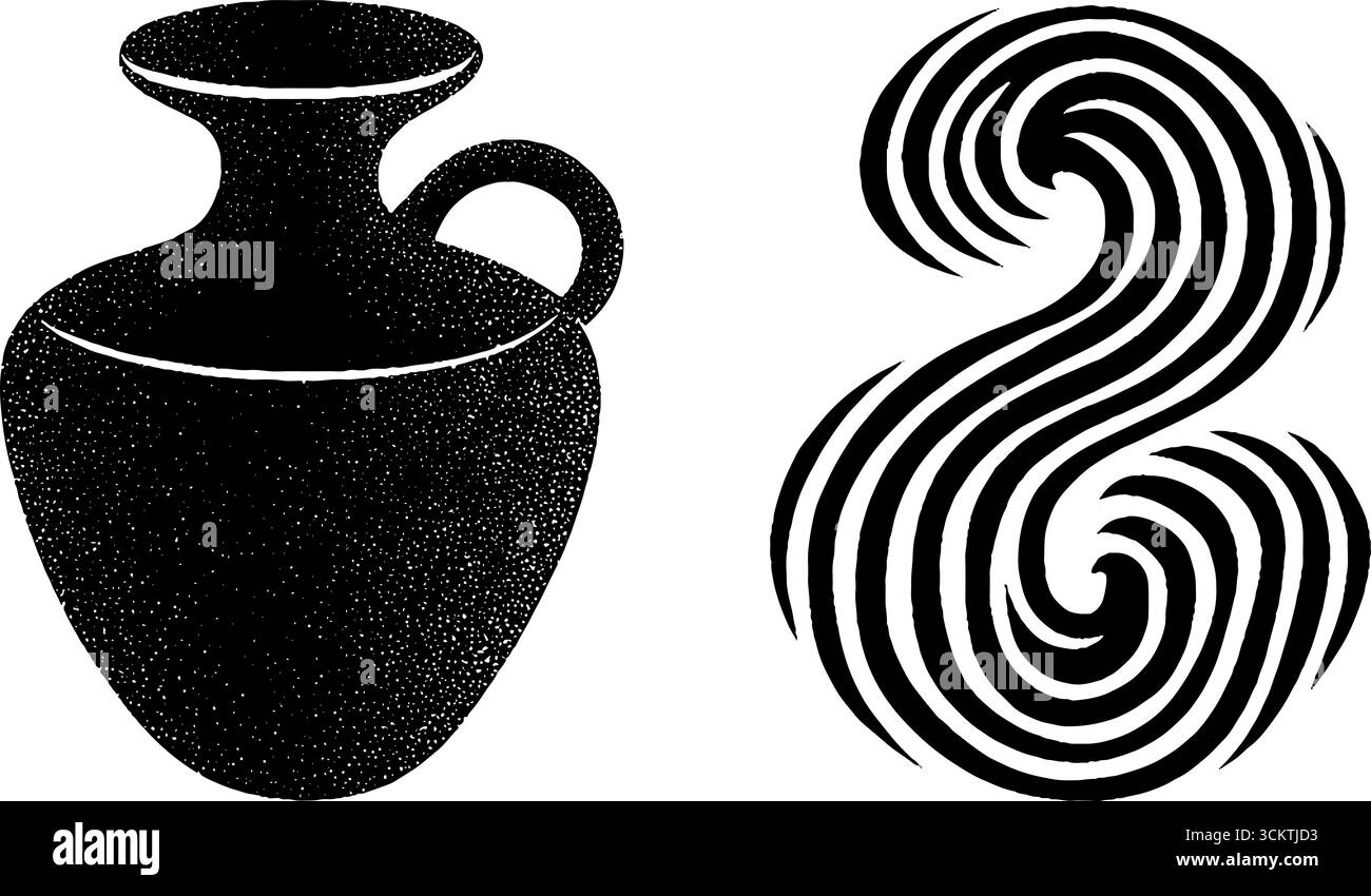 Antike griechische Leierspielerin mit kunstvoller Grenze und Trinkgefäß für historisches Design. Stock Vektor