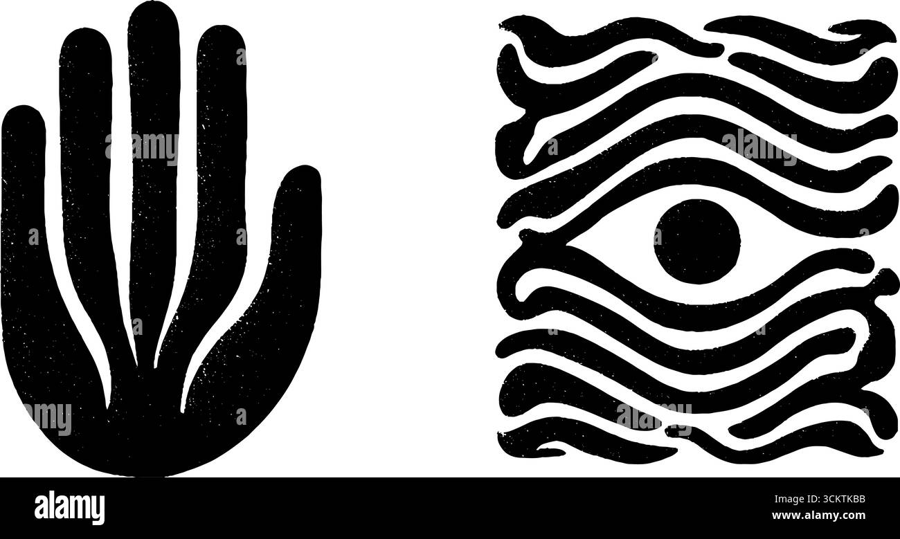 Minimalistische Hand- und Augensymbole mit Heartbeat-Konzept in schwarzem Design. Stock Vektor