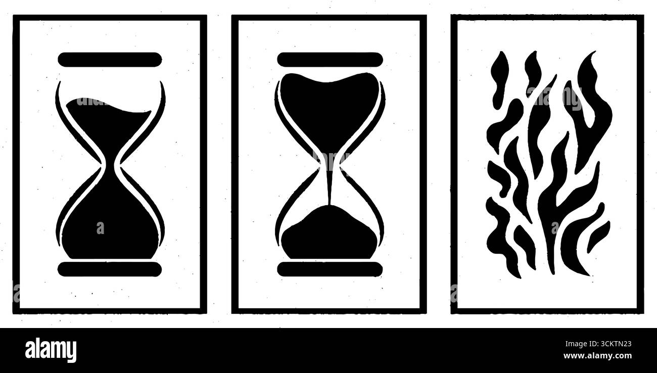 Zeit- und Mortalitätskonzept mit Sanduhr- und Knochenrissabstraktion. Stock Vektor