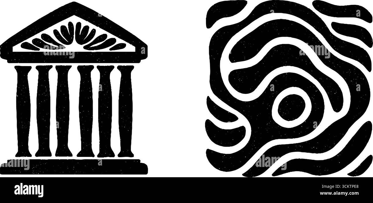 Antike griechische Architekturelemente mit Ionensäule und Olivenfries. Stock Vektor