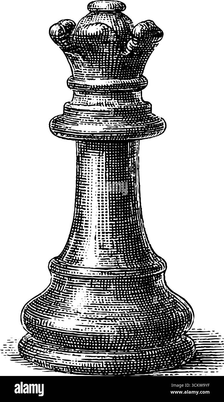 Vintage-heraldisches Schachbrettmuster mit graviertem Schachfigurendesign als Dekor. Stock Vektor