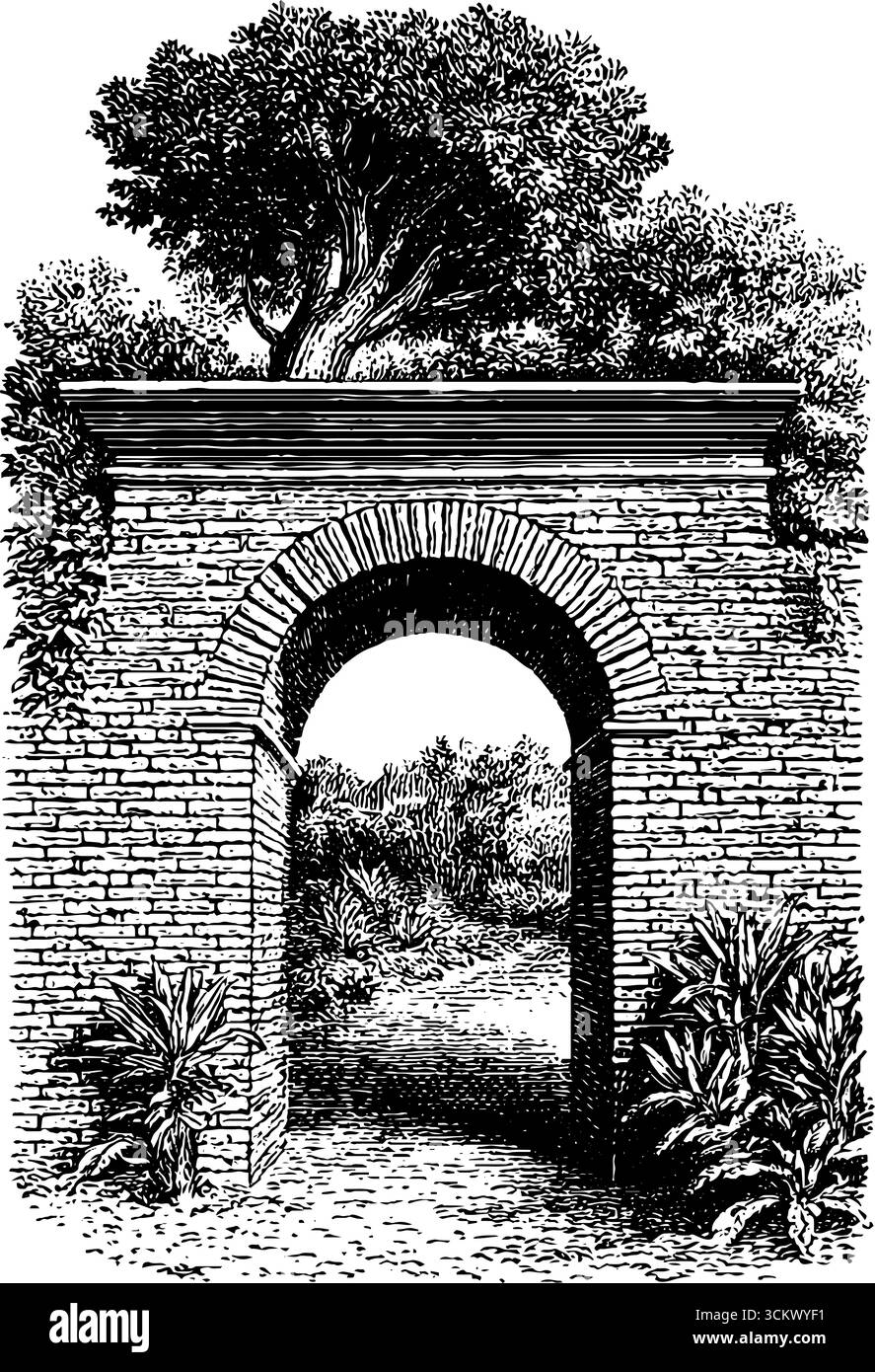 Vintage-römerbogen mit üppigem Laub im Stilstil für künstlerisches Design. Stock Vektor