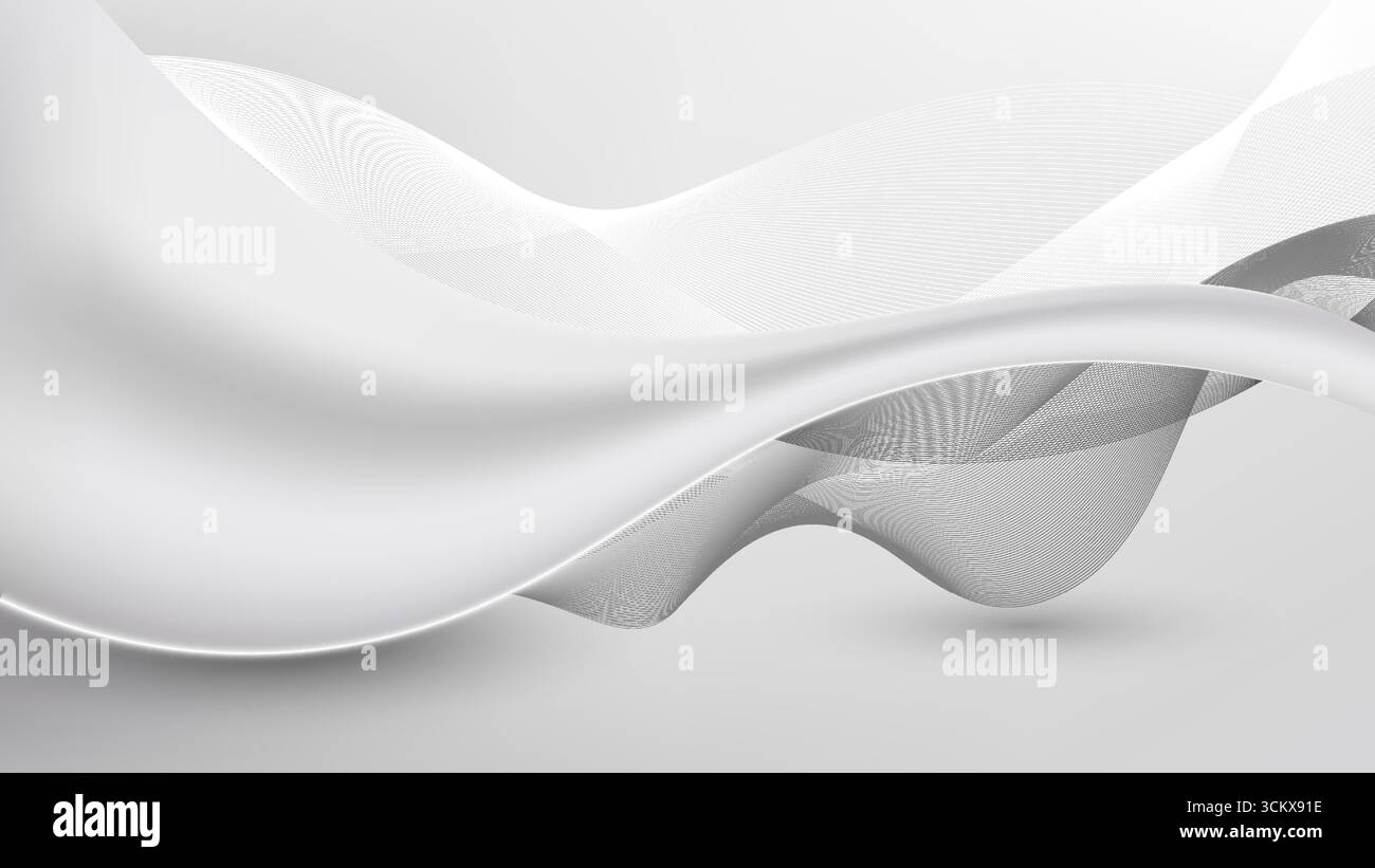 Eleganter abstrakter Hintergrund fließender durchscheinender Wellen in weißen und grauen feinen Linien fügen Tiefe und Textur hinzu modernes minimales Design mit dezentem Licht und Stock Vektor