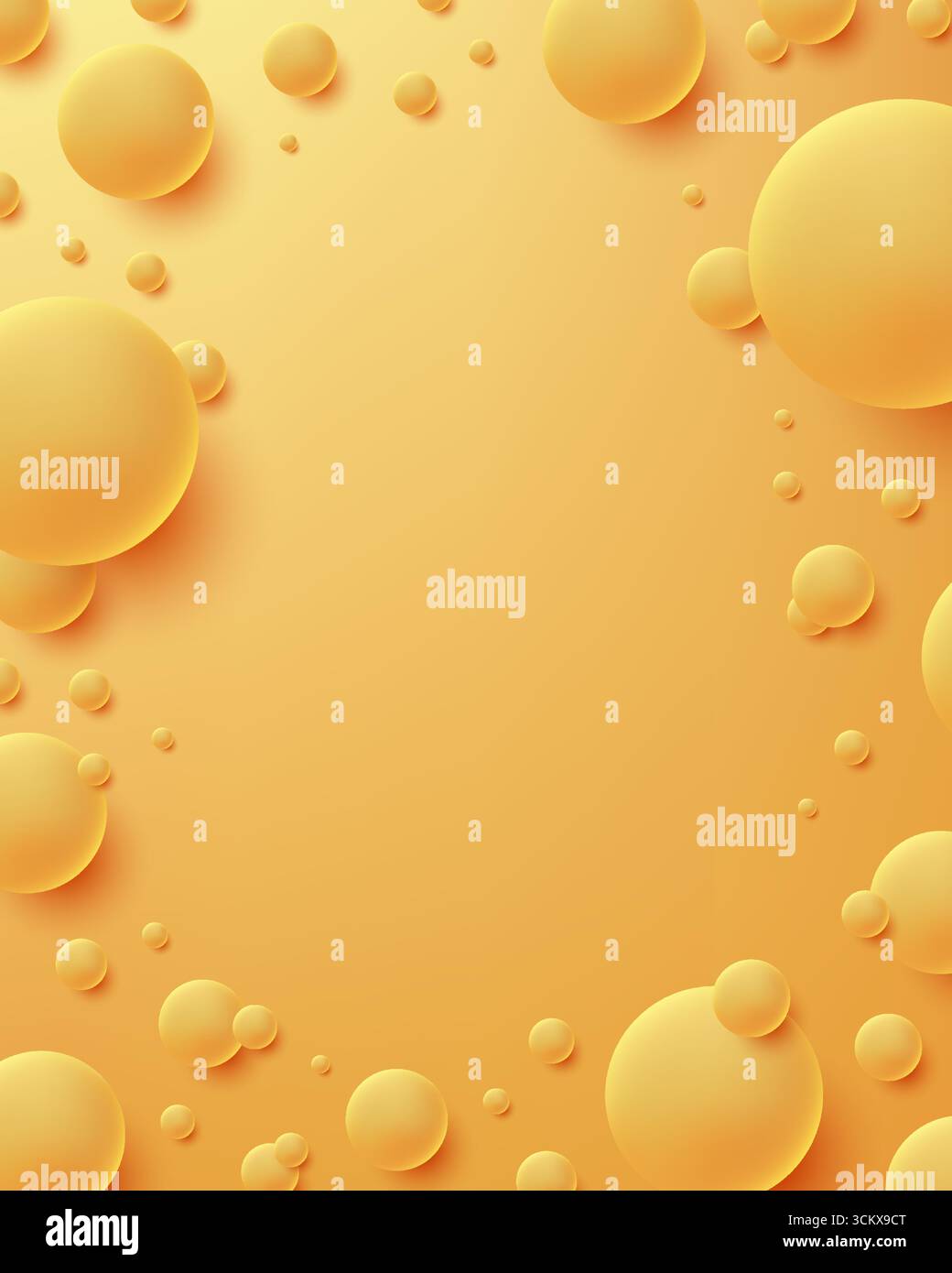 Verspielter abstrakter gelber Hintergrund mit verstreuten leuchtenden Kugeln in verschiedenen Größen, die eine fröhliche, moderne Design-Textur schaffen, ideal für Tapetenposter Stock Vektor