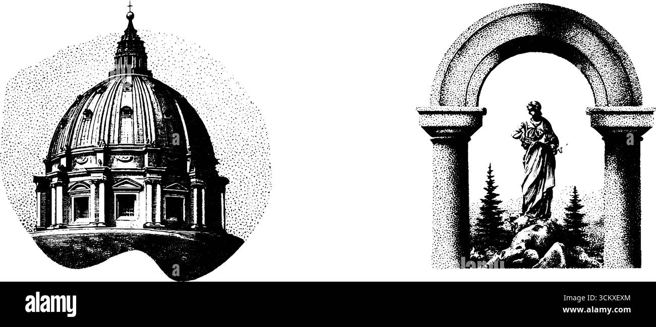 Renaissance-Kuppel und Fresko-künstlerisches Set für historische Designkonzepte. Stock Vektor