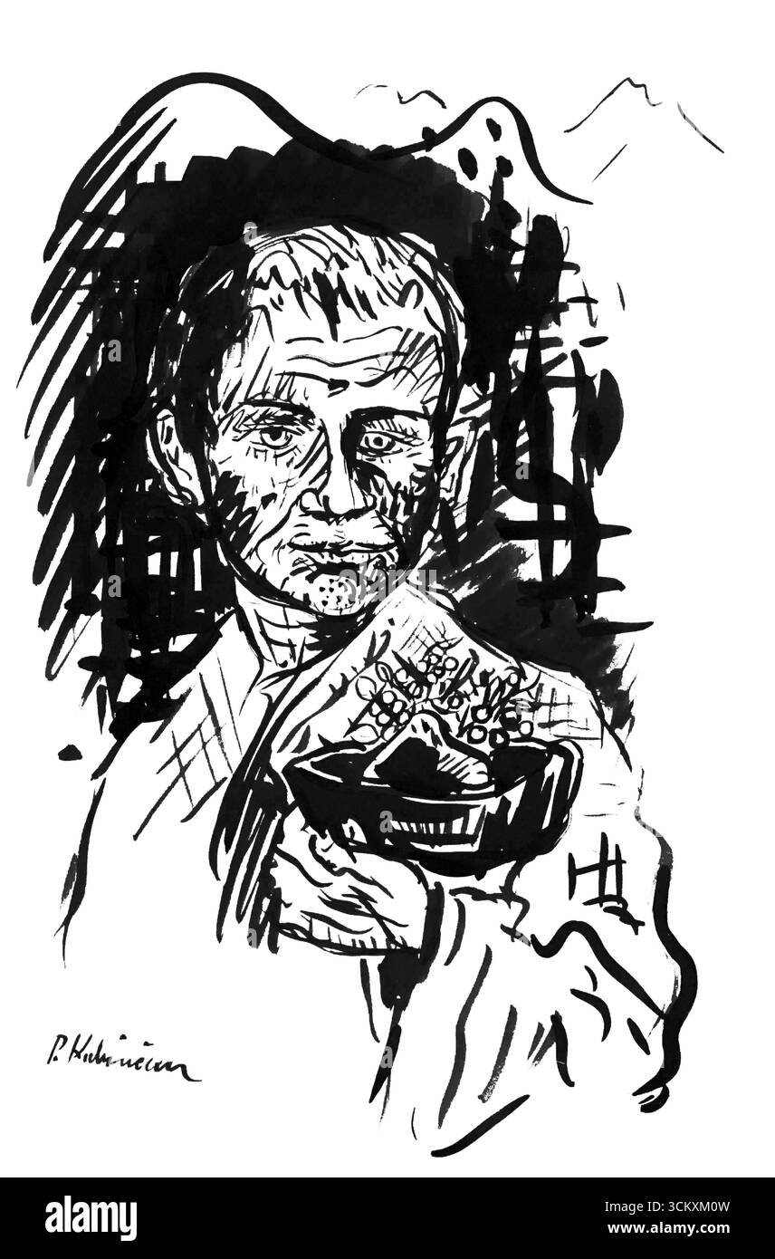 The man in the hat von Arnold Peter Weisz Kubincan, männliches Portrait des frühen 20. Jahrhunderts, High-Resolution Public Domain Artwork Stockfoto