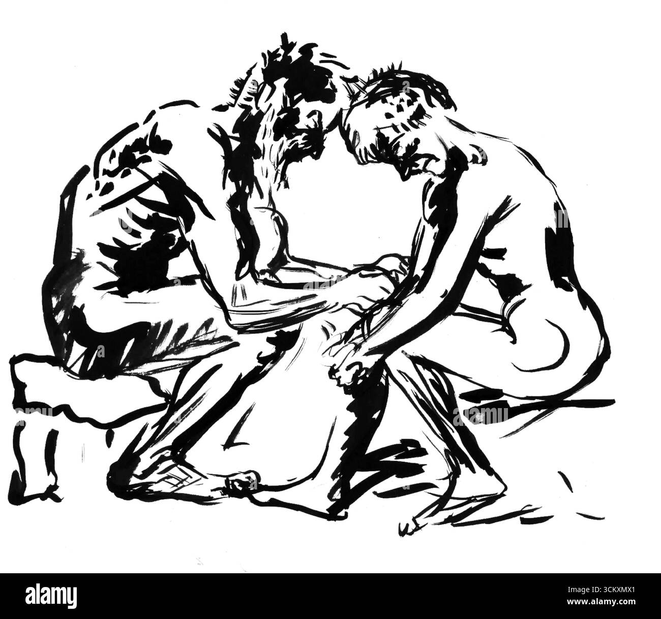 Zwei sitzende Männer von Arnold Peter Weisz Kubincan, Figurenstudie des frühen 20. Jahrhunderts, High-Resolution Public Domain Artwork Stockfoto