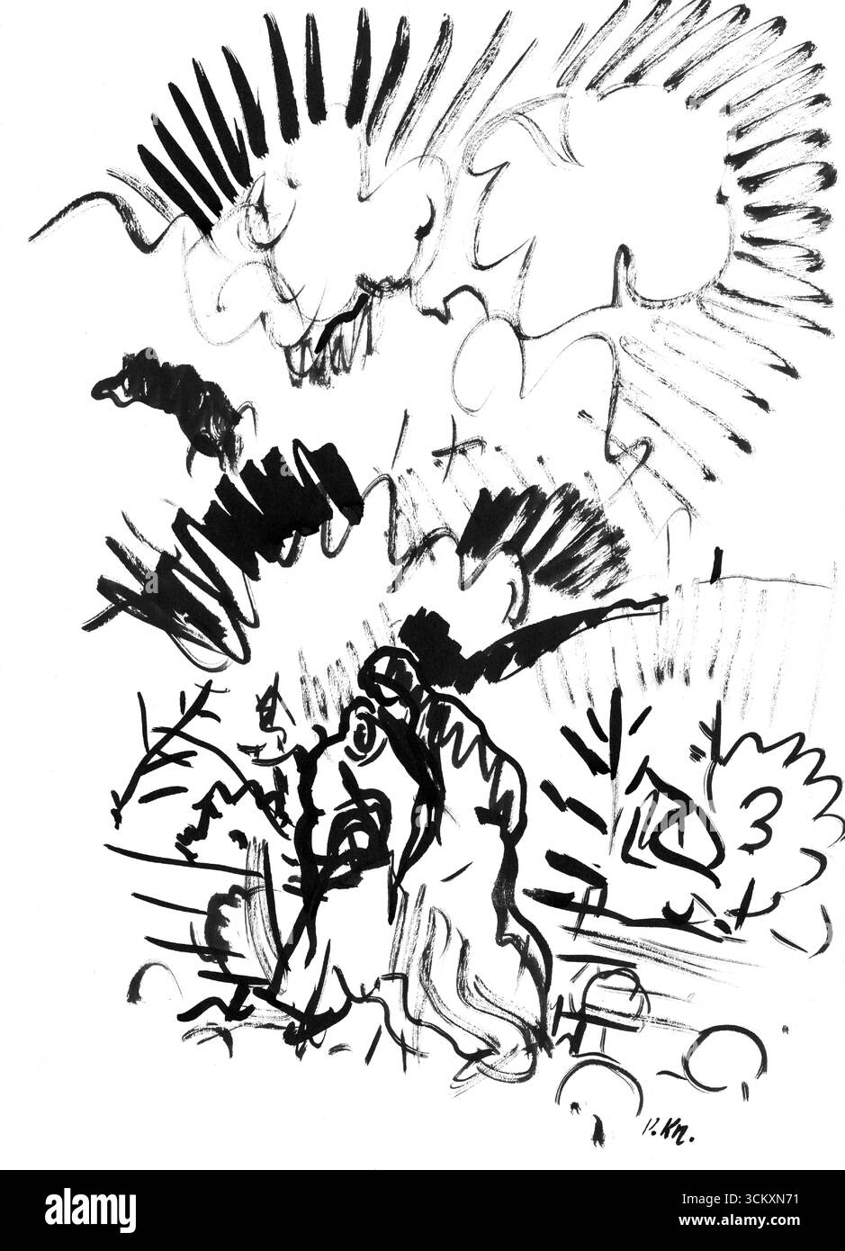 Zwei Figuren im Land von Arnold Peter Weisz Kubincan, Rural Scene des frühen 20. Jahrhunderts, High-Resolution Public Domain Artwork Stockfoto