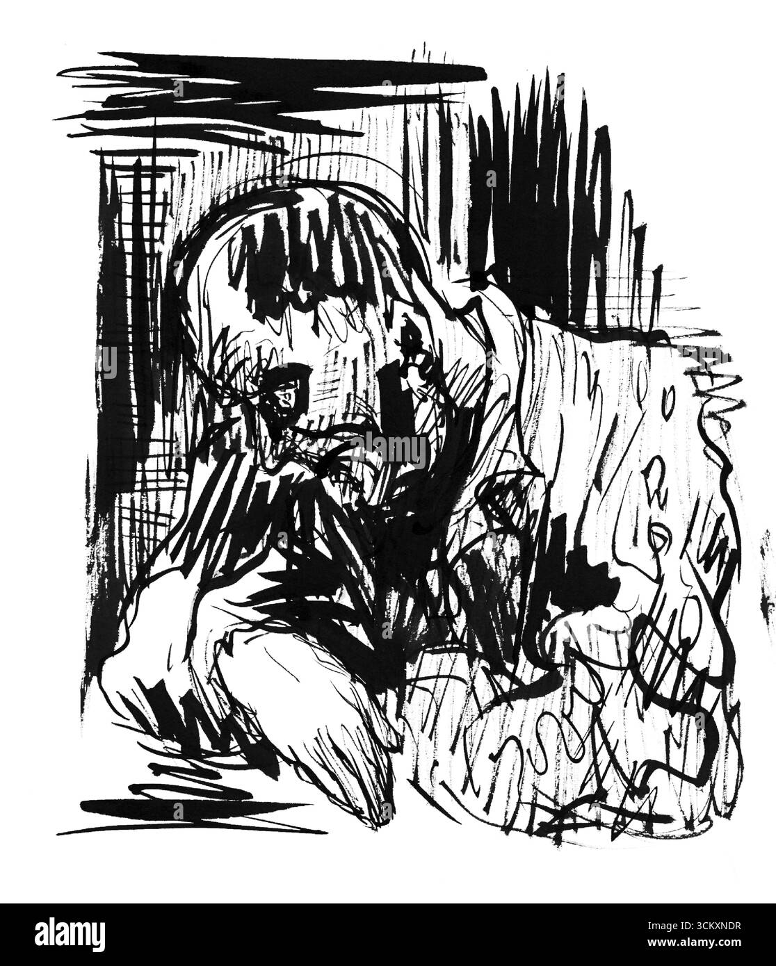 Sketchbook 22: Sitzender Mann von Arnold Peter Weisz Kubincan - Slowakische Modernist Expressionist Male Figure Study, Kunstwerk des frühen 20. Jahrhunderts Stockfoto