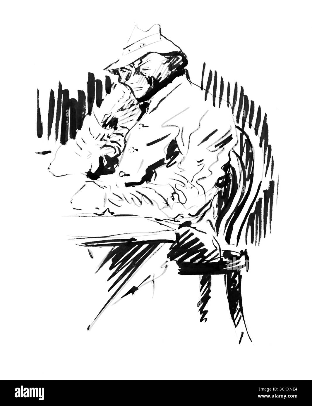 At the Table (Studie) von Arnold Peter Weisz Kubincan, Slowakische Malerei des modernistischen Expressionismus, Kunstwerk des frühen 20. Jahrhunderts Stockfoto