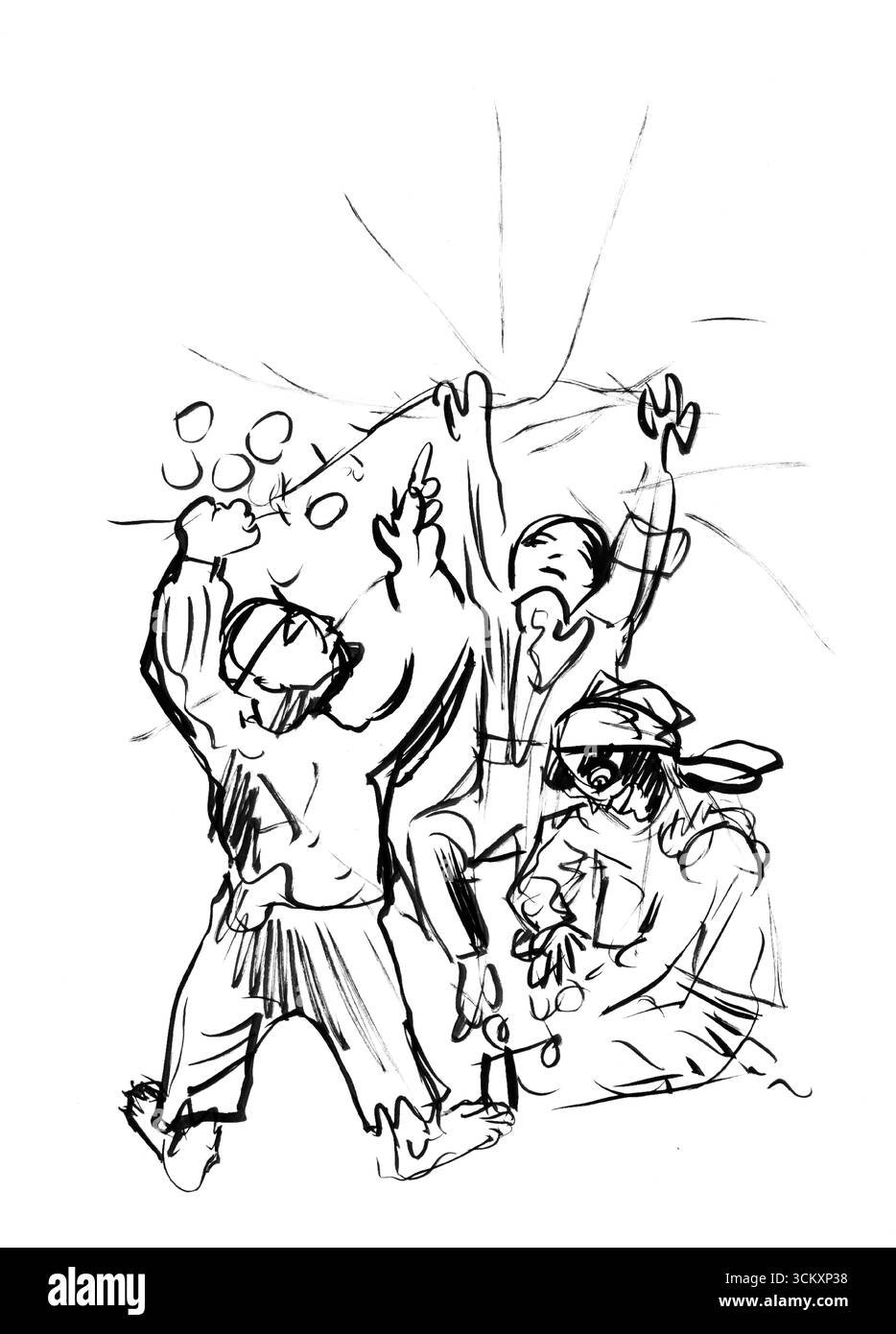 Junge spielen von Arnold Peter Weisz Kubincan - Slowakische Modernistische expressionistische Figurative Szene, Kunstwerk des frühen 20. Jahrhunderts Stockfoto