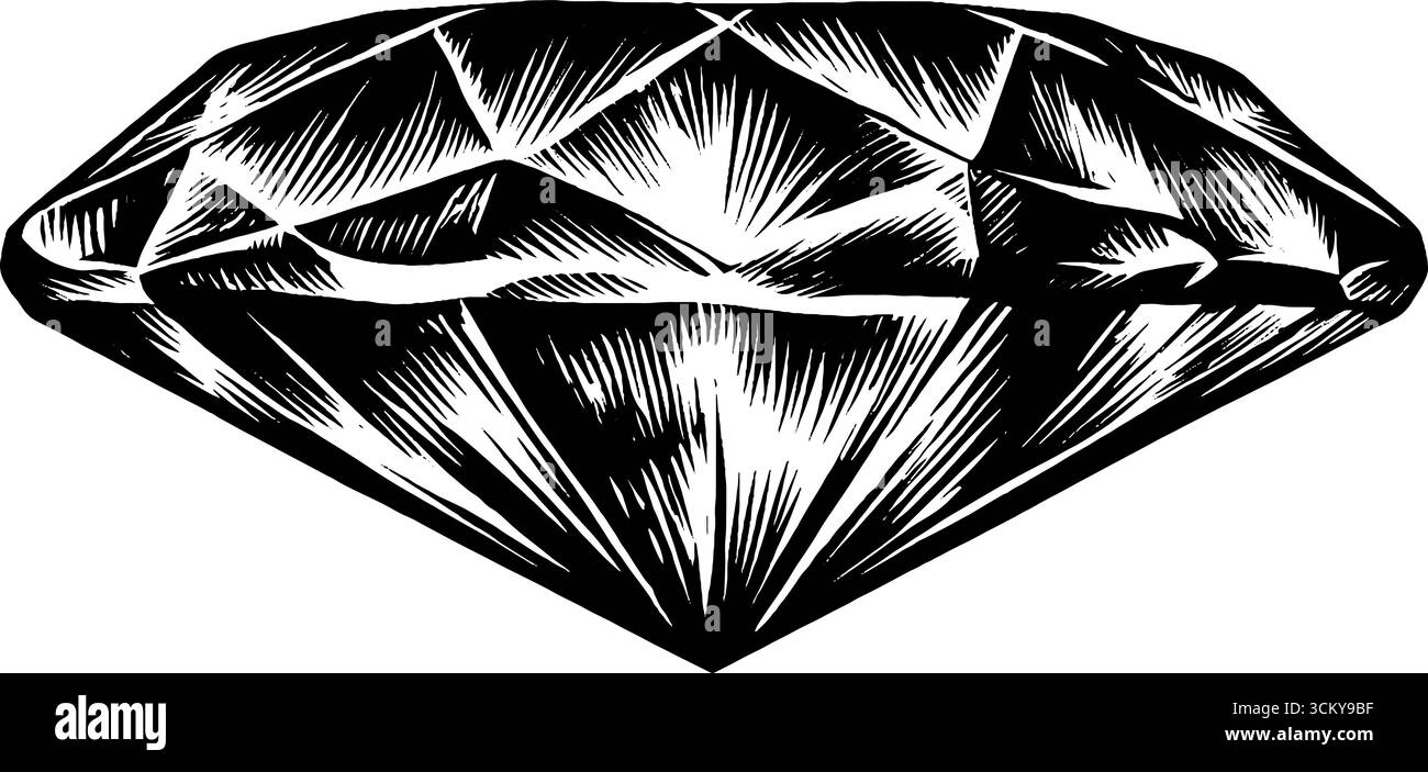 Eleganter facettierter Smaragd im sechseckigen Schnitt für Schmuckkunst in Schwarz und weiß. Stock Vektor