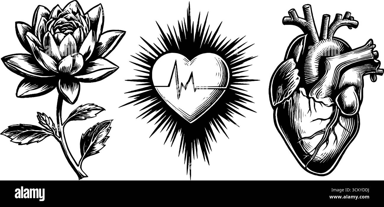 Herzchakra Lotus und Energiewelle: Symbolische Skizze spiritueller Harmonie und Vitalität. Stock Vektor