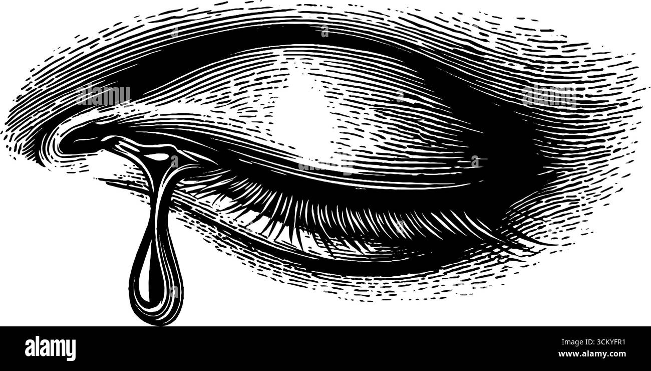 Emotionaler Ausdruck durch Kunst ein Tränenrollen aus geschlossenem Auge. Stock Vektor