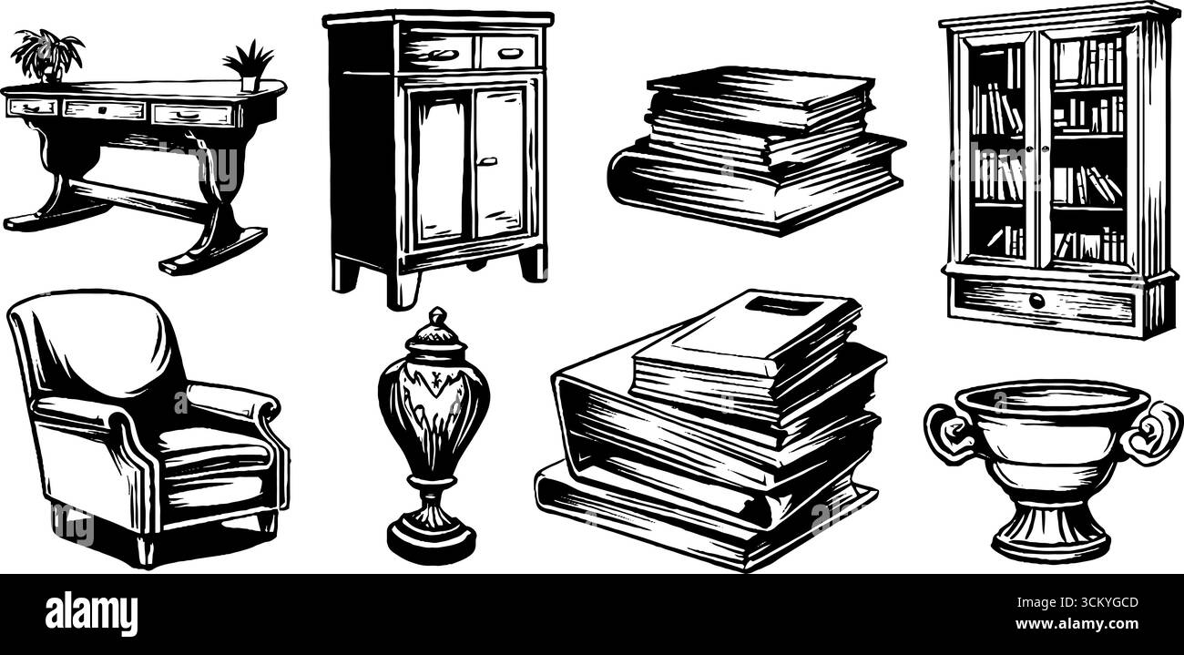 Moderne Möbel und Dekorkollektion aus der Mitte des Jahrhunderts für Retro-Design. Stock Vektor