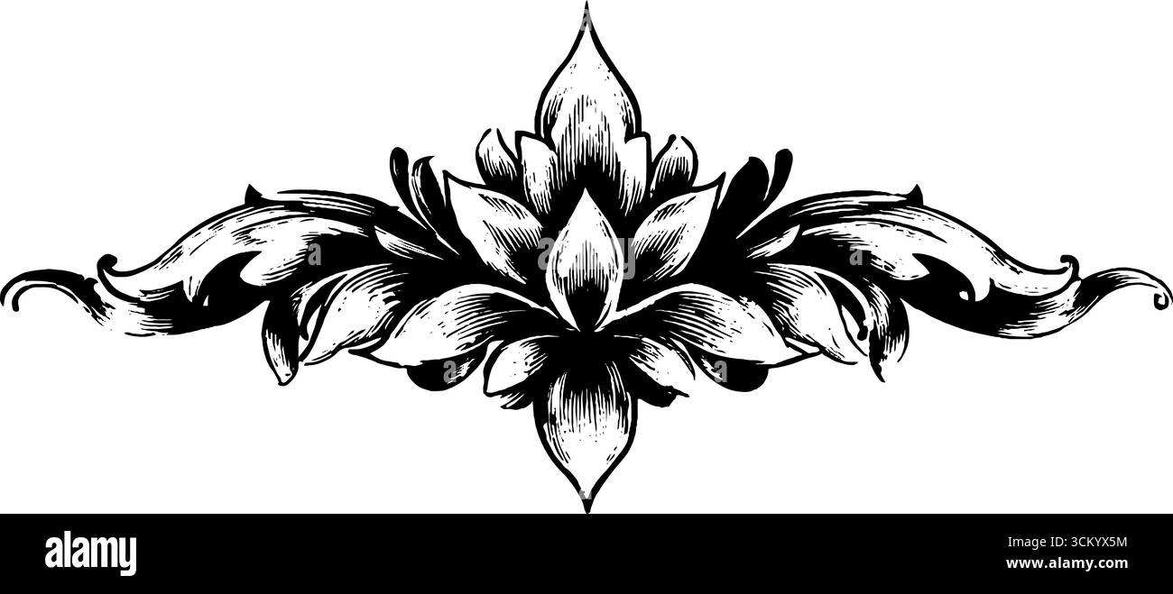 Dekoratives Blumendesign mit geometrischen und symmetrischen Mustern für Dekor und Kunsthandwerk. Stock Vektor