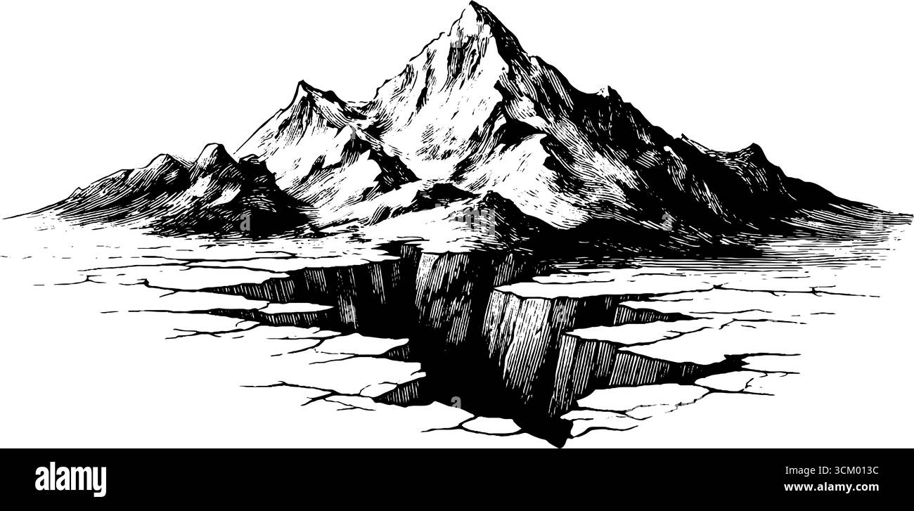 Majestätische Berggipfel mit zerklüftetem, felsigem Gelände als Inspiration für Abenteuer. Stock Vektor