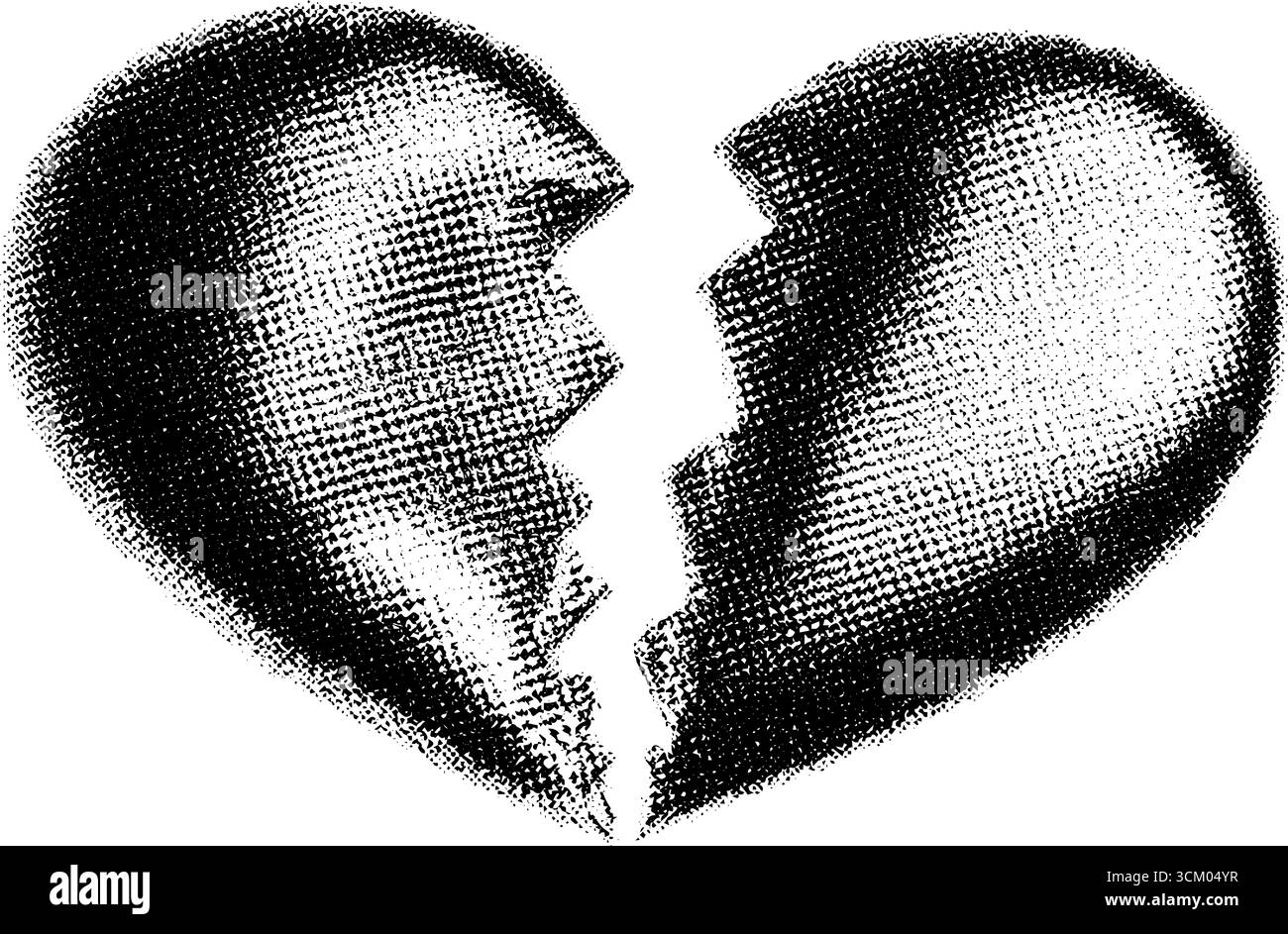 Vintage Broken Heart im Halbtonstil für emotionalen Ausdruck. Stock Vektor