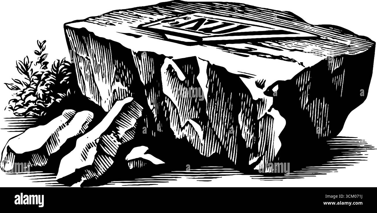 Steinriese mit Gravur auf Platte mit komplizierten Details für Designprojekte. Stock Vektor