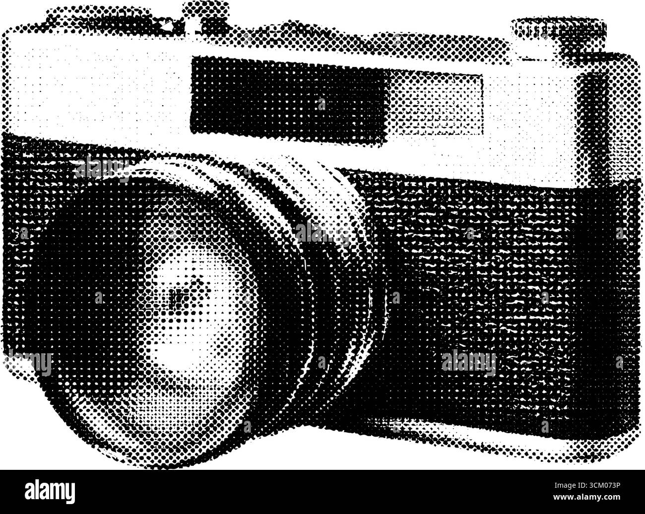 Vintage Point and Shoot Kamera mit Halbtonpunkten für Retro-Design- und Kunstprojekte. Stock Vektor