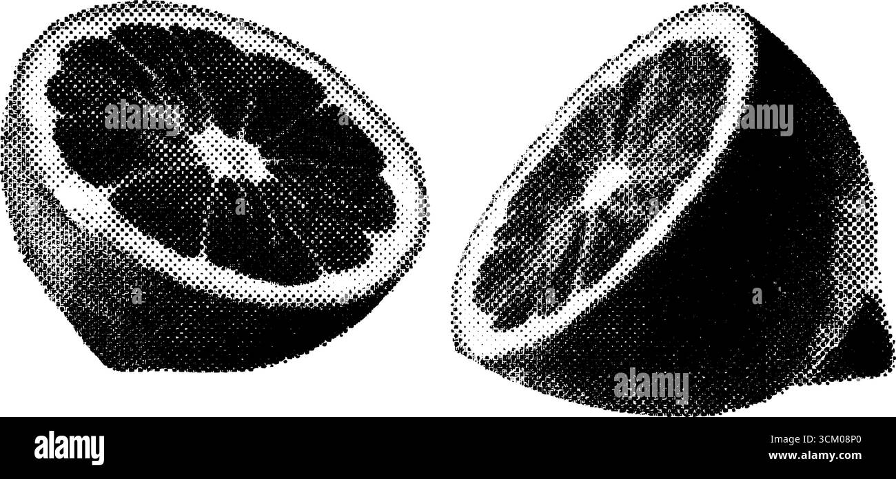 Vintage-Halbton-Zitrone mit sternförmigem Interieur für Retro-Design. Stock Vektor