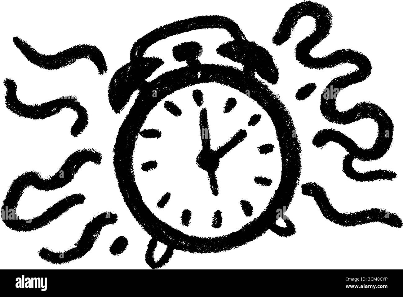 Feierliche Countdown-Uhr-Skizze mit Streamern für Silvester-Design. Stock Vektor