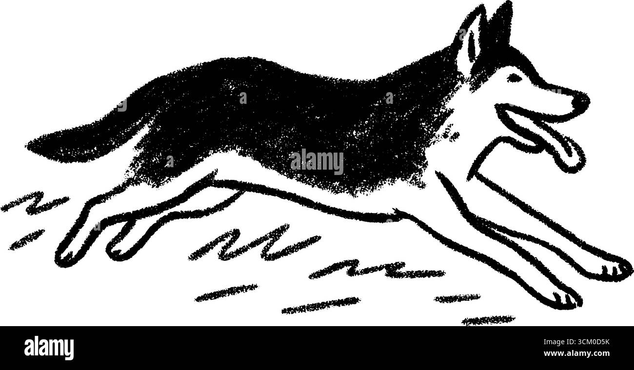 Energiegeladener Hund, der mit der Zunge nach außen in schwarzer Skizze läuft, für dynamische Designs. Stock Vektor