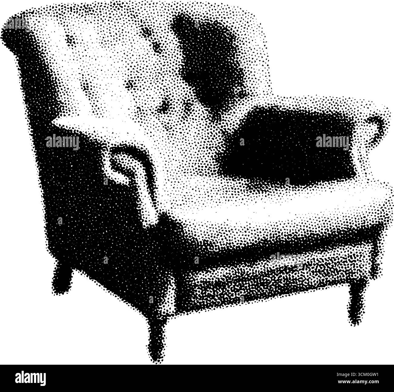 Vintage-Lounge-Sessel aus der Mitte des Jahrhunderts mit Rasterpunkten für Retro-Design. Stock Vektor