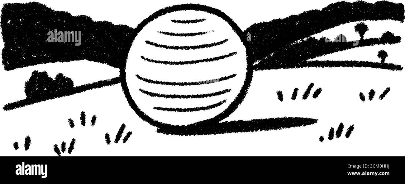 Skizze eines teilweise entlüfteten Übungsballs in landschaftlicher Landschaft. Stock Vektor