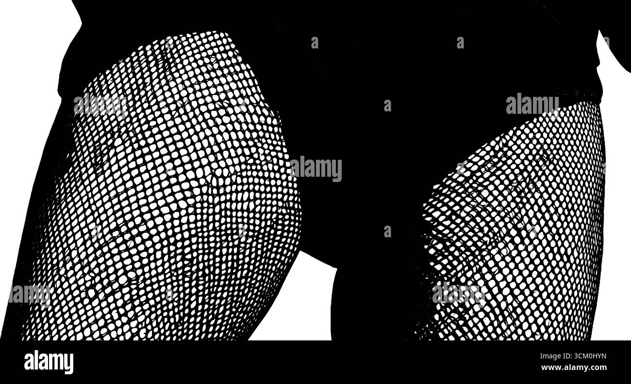 Punk-Ästhetik mit geriffelten Netzstrumpfhosen und Vintage-Rasterpunkten im Grunge-Stil. Stock Vektor