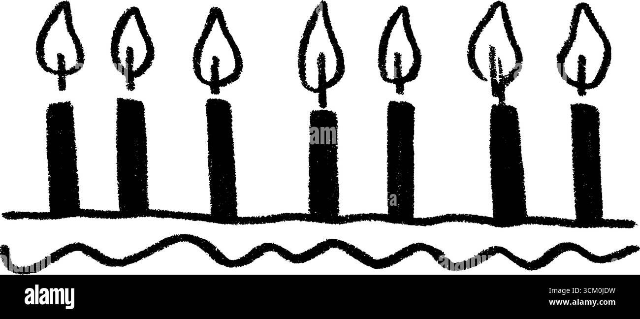 Skurrile Skizze einer unbeleuchteten Geburtstagskerze auf dem Tisch für festliche Dekoration. Stock Vektor