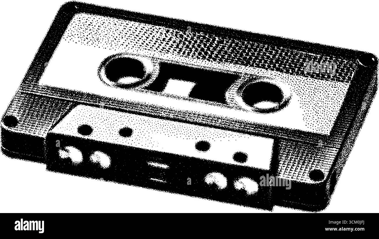 Kompakte Retro-Kassette im Vintage-Halbtonstil für nostalgische Designprojekte. Stock Vektor
