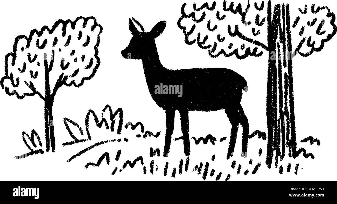 Ruhige Hirschskizzen inmitten der Waldlandschaft für naturinspirierte Designs. Stock Vektor