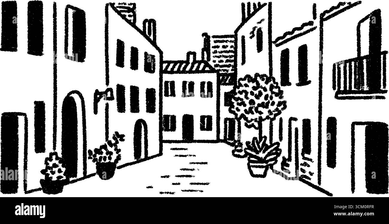 Urbane Backstreet mit Graffiti-Kunst und Pipelines für kreatives Design. Stock Vektor