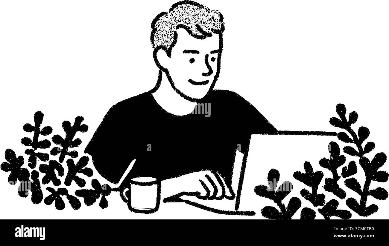 Skizze des kreativen Arbeitsbereichs mit einer Person in einer gemeinsamen Umgebung. Stock Vektor