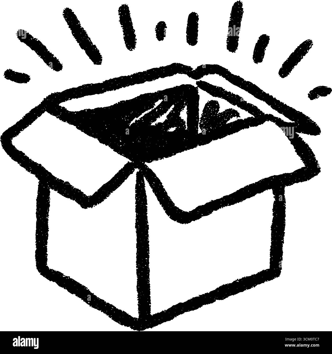 Verspielte Wagenheber-Skizze mit offenem Deckel und federnder Figur. Stock Vektor