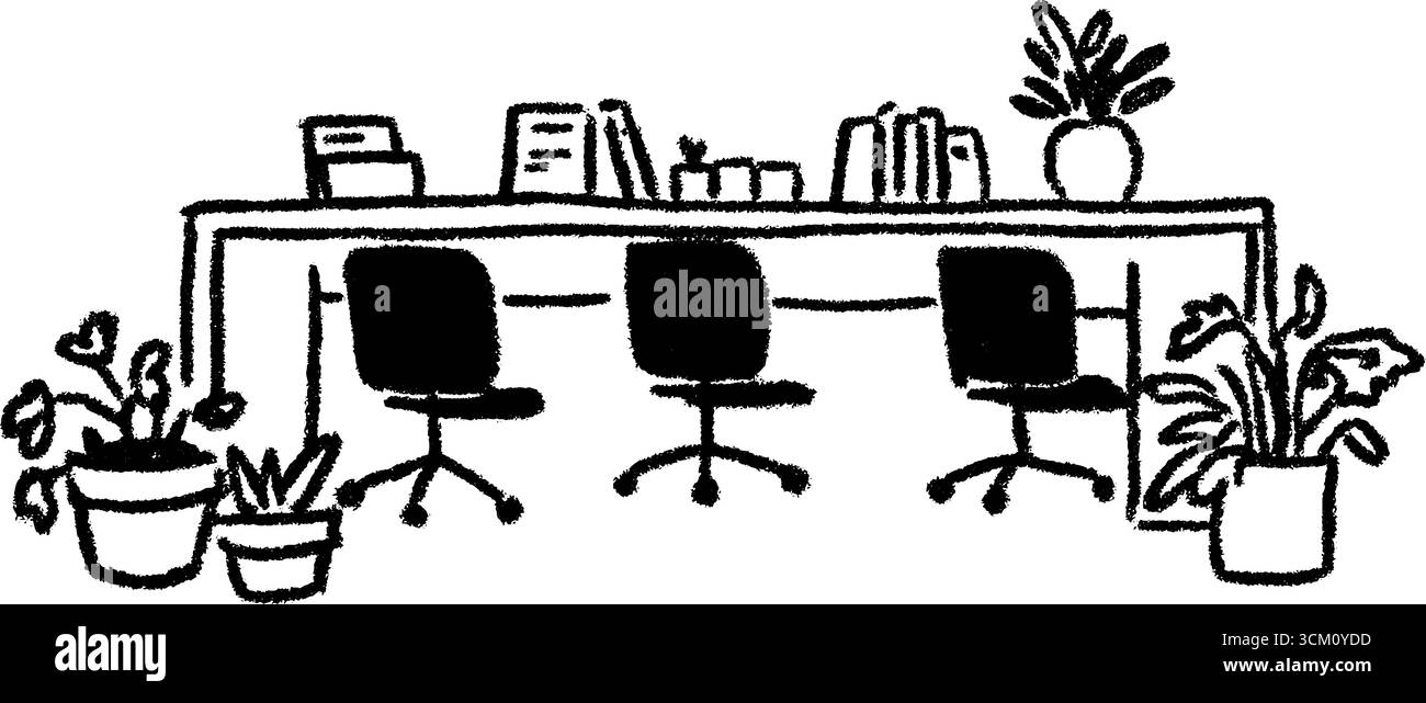 Kreatives Konzept für den Arbeitsbereich mit gemeinsam genutztem Hot-Desk-Zonen-Design für kollaborative Umgebungen. Stock Vektor