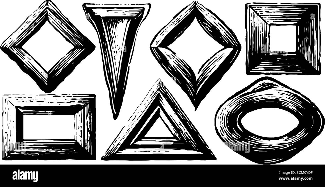 Vintage-Gravur mit geometrischen Formen für künstlerisches Design und Dekoration. Stock Vektor