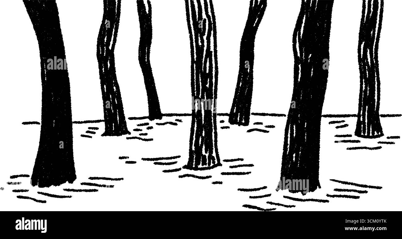 Baumstämme und Schatten auf dem Boden zeichnen für Design und Dekoration. Stock Vektor