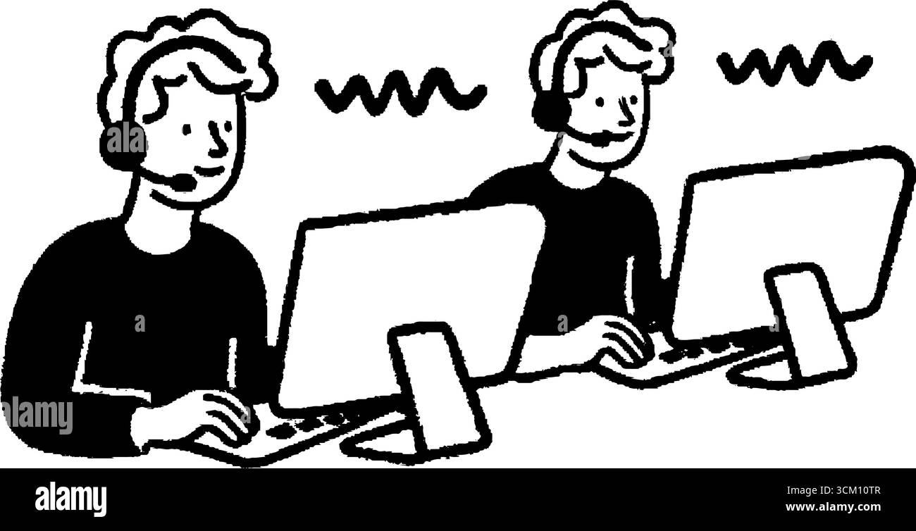 Kundendienstmitarbeiter, die an Workstations kommunizieren. Stock Vektor
