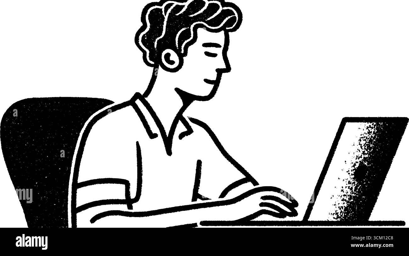 Fokussierte Codierskizze, die in ruhiger Umgebung für kreative Designprojekte arbeitet. Stock Vektor