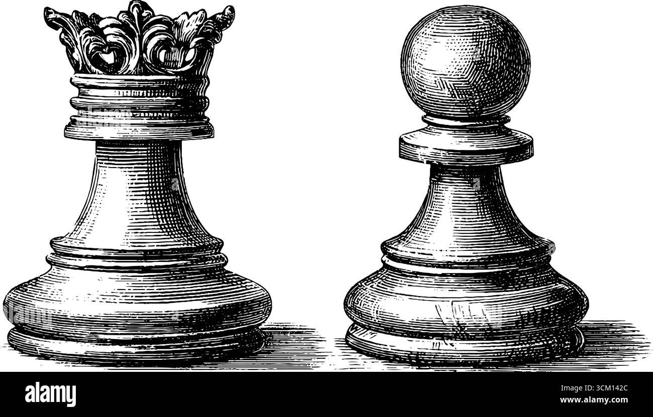 Vintage-Schachfiguren im detailreichen Holzschnitt für Retro-Spielliebhaber. Stock Vektor