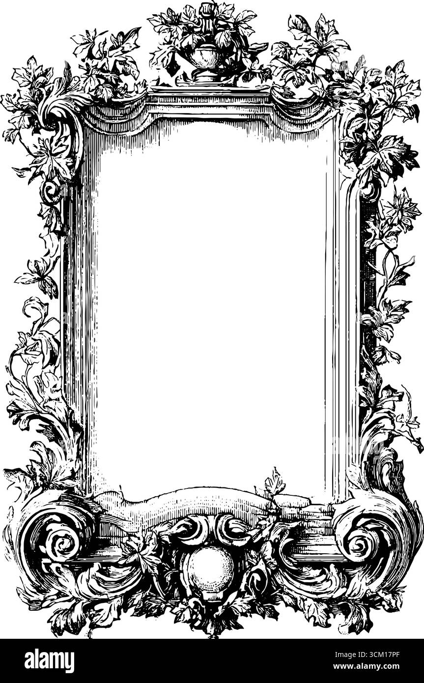 Elegantes rechteckiges Vintage-Rahmendesign mit aufgerissenen Ornamenten für künstlerische Projekte. Stock Vektor