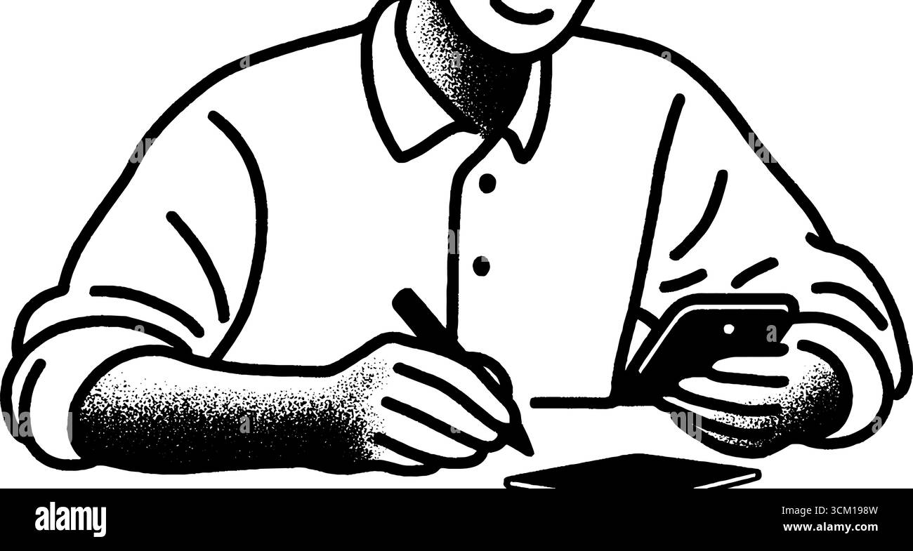 Planen von Aufgaben auf einem mobilen Gerät im handgezeichneten Skizzenstil. Stock Vektor