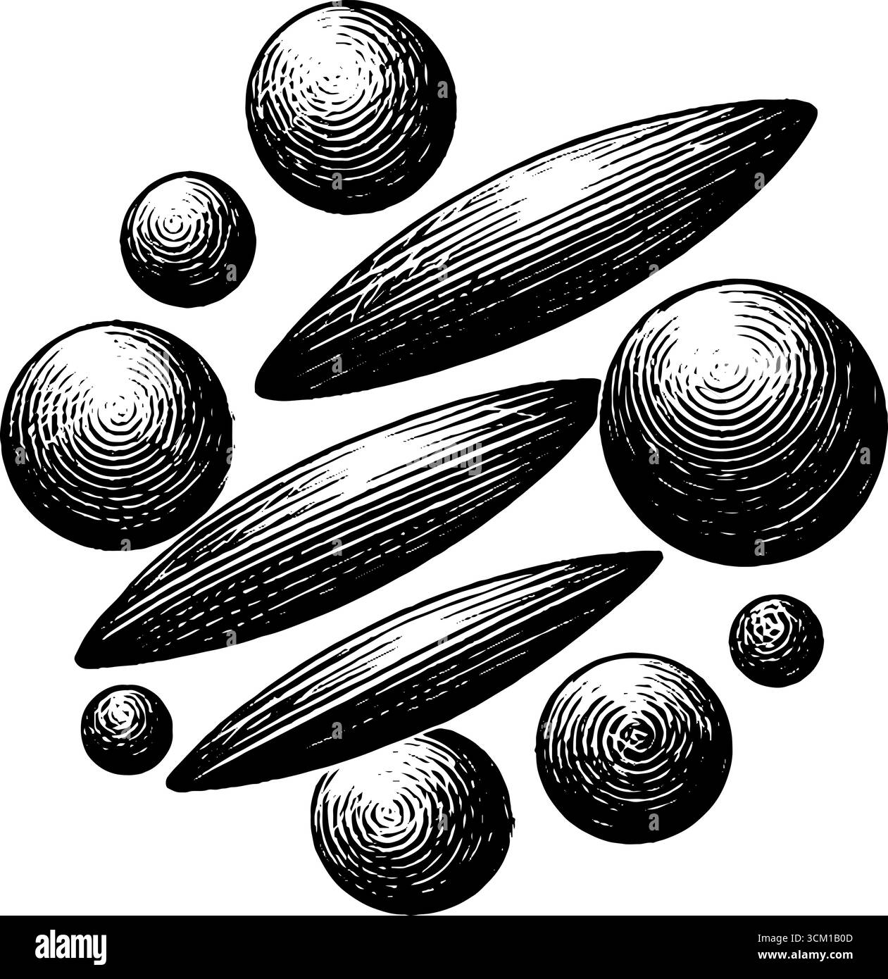 Aufwändige, gravierte Illustration nahtloser Punkte und stippelnder Muster. Stock Vektor
