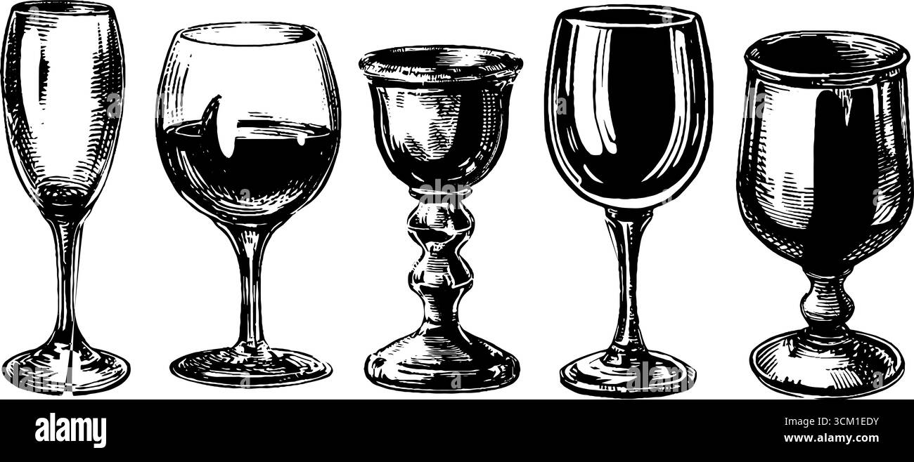 Vintage-Glas-Kelche und Weingläser Illustration für Retro-Dekor. Stock Vektor