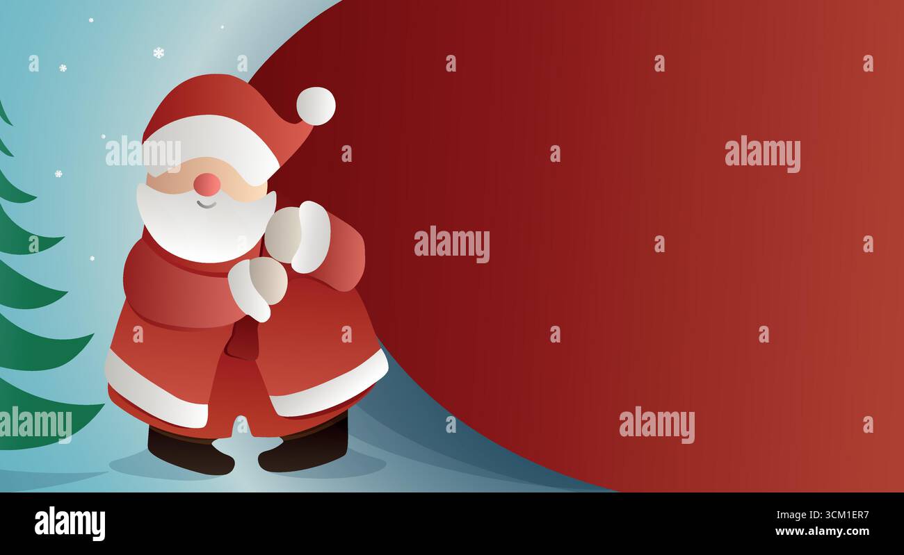 Weihnachtsmann hält großen roten Kopierraum für Weihnachtsgrüße, festliche Botschaft und Weihnachtsdesign Stock Vektor