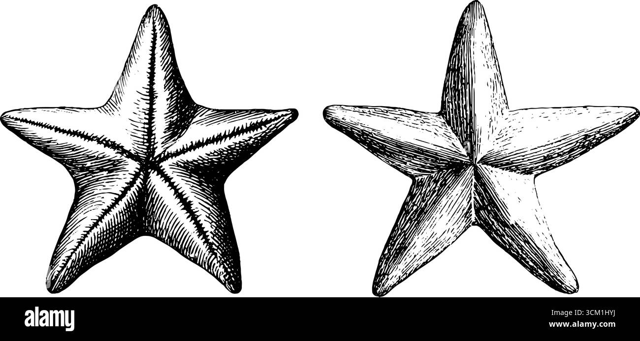 Handgezeichnete Vintage-Sterne-Symbole für Design und Hervorhebung. Stock Vektor