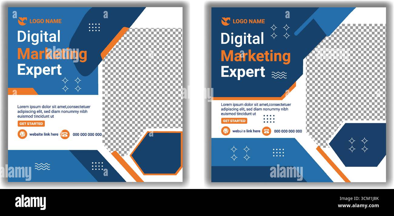 Moderne Digital Marketing Agentur Social Media Post Template kreative Business Promotion Banner Design in Blau und Orange Vektor Layout Stock Vektor